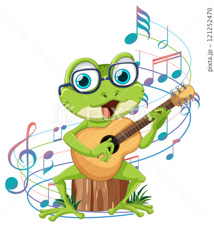 Frog Playing Guitar with Musical Notes Frog Playing Guitar with Musical Notes 121252470