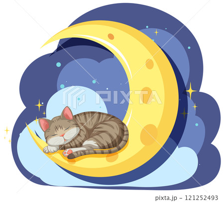 Cat Sleeping on Crescent Moon 121252493