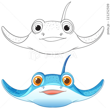 Colorful and Monochrome Stingray Illustration 121252509