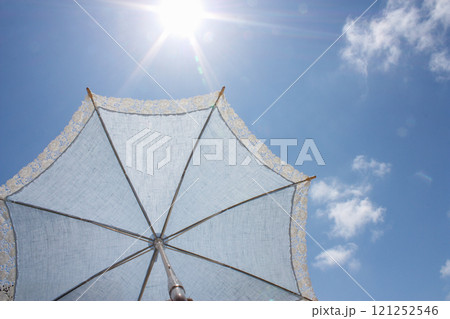 縁にレースのついた日傘　エレガント 121252546