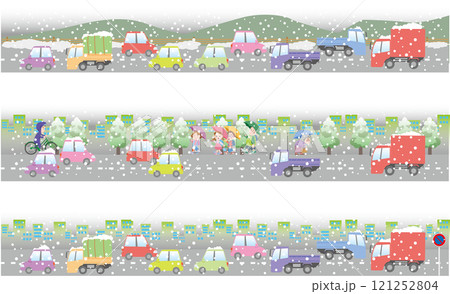 交通安全＜冬・雪の道路のイメージの帯イラスト・車・トラック・など＞ 121252804