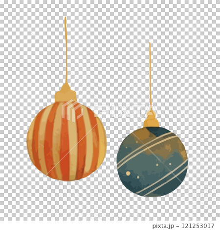 Watercolor illustration of Christmas ornaments 121253017