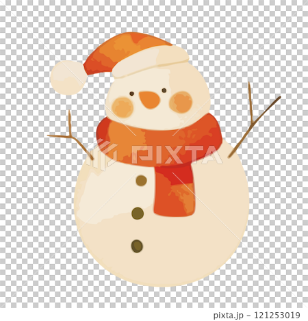 Illustration of a snowman painted in watercolor 121253019