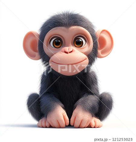 可愛い3Dチンパンジーのキャラクターイラスト 121253023