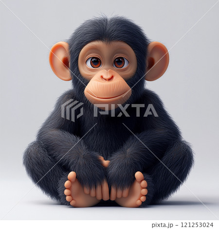 可愛い3Dチンパンジーのキャラクターイラスト 121253024