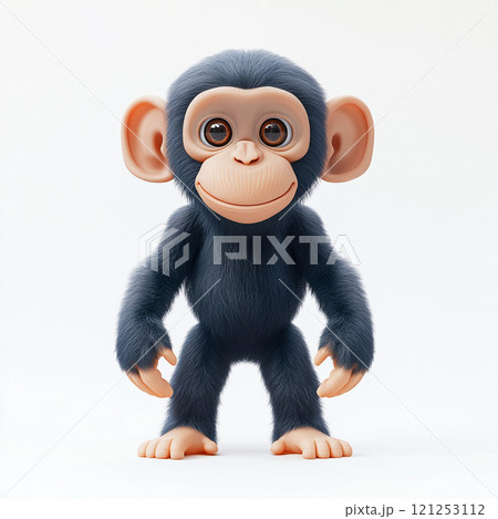 立ち姿の3Dチンパンジーキャラクターイラスト 121253112