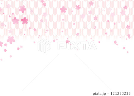 青みの淡いピンクの矢絣に桜が舞う背景 121253233