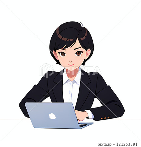 スーツ姿でパソコンに向かう女性イラスト スーツ姿でパソコンに向かう女性イラスト 121253591