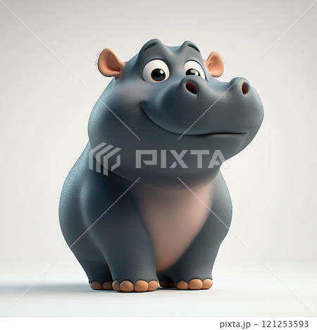 かわいいカバの3Dアニメ風キャラクターイラスト かわいいカバの3Dアニメ風キャラクターイラスト 121253593