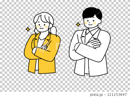 一位辦公室職員自豪地交叉雙臂的插圖 121253647