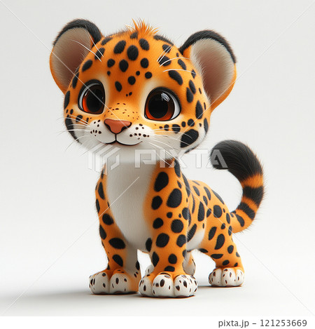 かわいいジャガーの3Dアニメ風キャラクターイラスト 121253669