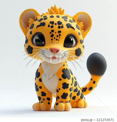 かわいいジャガーの3Dアニメ風キャラクターイラスト 121253671