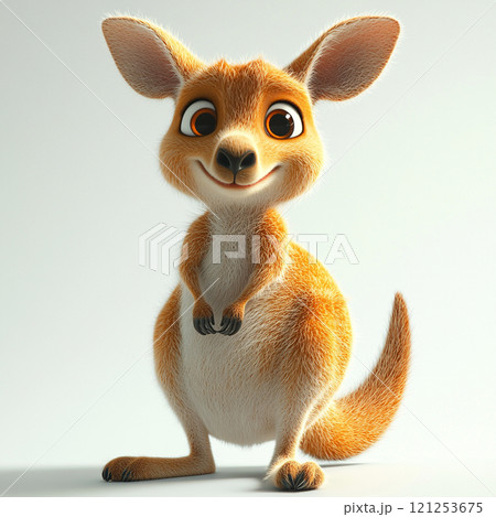 かわいいカンガルーの3Dアニメ風キャラクターイラスト 121253675