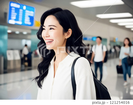 空港に着いた若い女性 121254016