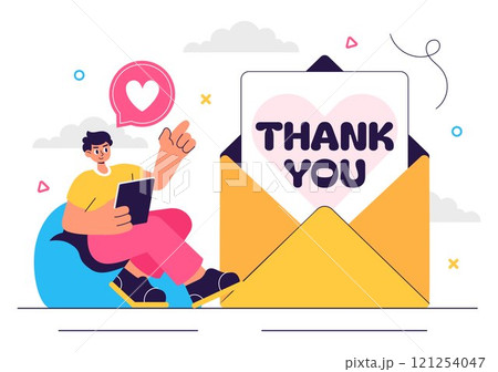 Thank You Vector Illustration Featuring a Letter in an Envelope, Perfect for Posters, Web Banners, Brochures, or Cards in a Flat Style Background 121254047