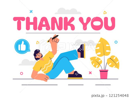 Thank You Vector Illustration Featuring a Letter in an Envelope, Perfect for Posters, Web Banners, Brochures, or Cards in a Flat Style Background 121254048