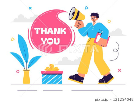 Thank You Vector Illustration Featuring a Letter in an Envelope, Perfect for Posters, Web Banners, Brochures, or Cards in a Flat Style Background 121254049