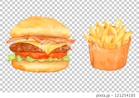 Hamburger and fries watercolor illustration Hamburger and fries watercolor illustration 121254185