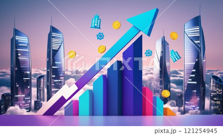 成長と経済発展を象徴するビジネス上昇する矢印と高層 成長と経済発展を象徴するビジネス上昇する矢印と高層 121254945