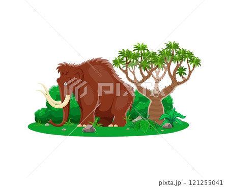 Paleontology mammoth animal cute character. Extinct animal, Ice age herbivore mammal funny isolated personage or ancient fauna giant cartoon vector character. Mammoth in forest comical mascot 121255041