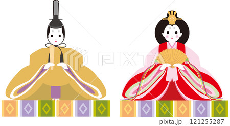 雛祭り　ひなまつり　人形　桃の節句　春　手描き　飾り　イラスト素材 121255287