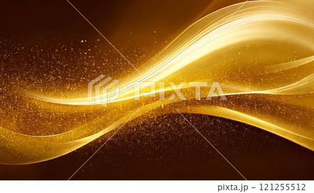 風に舞う金粉と光の粒子が流動的に広がる抽象背景 121255512