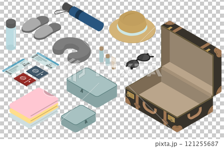 Isometric illustrations: travel goods Isometric illustrations: travel goods 121255687