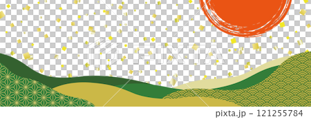 日式橫幅背景金葉和日本圖案/水平/綠色 121255784