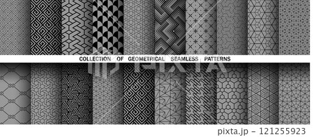 Geometric set of seamless black and gray patterns. Simple vector graphics Geometric set of seamless black and gray patterns. Simple vector graphics 121255923