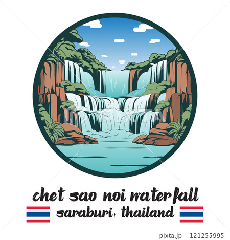 Circle Icon Chet Sao Noi waterfall. Vector Illustration 121255995