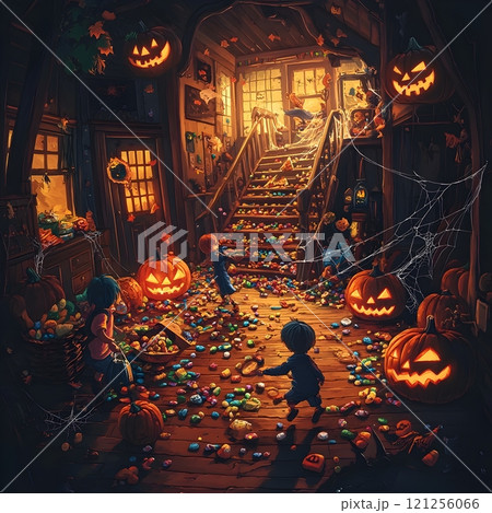 halloween pumpkin lantern with shallow depth of field 121256066