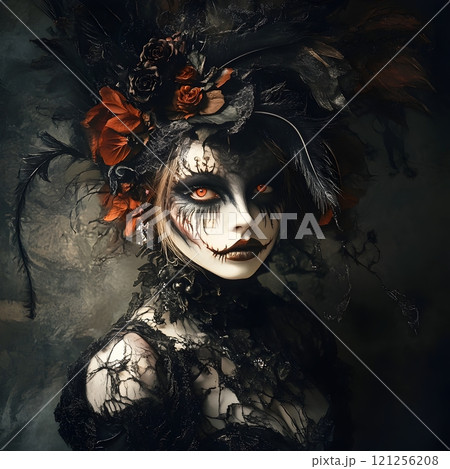human skull and flower carved on wood human skull and flower carved on wood 121256208