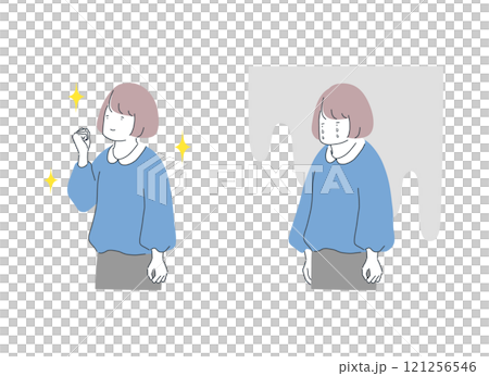 ガッツポーズする女性と落ち込む女性の比較イラスト 121256546