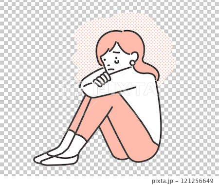 向量圖的一個哭泣的女人抱著她的膝蓋 121256649