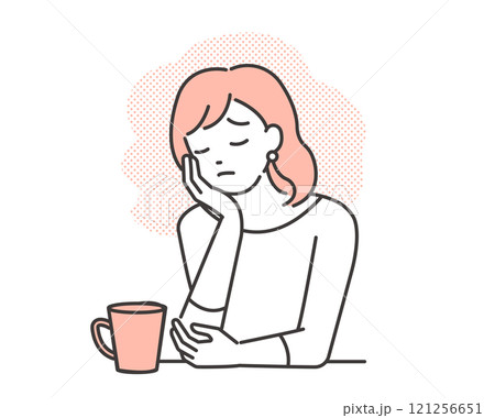 頬図をついて悩む女性のベクターイラスト 頬図をついて悩む女性のベクターイラスト 121256651