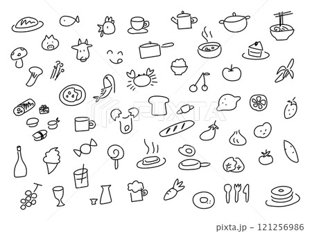 食べ物飲み物の手書きイラストセット 食べ物飲み物の手書きイラストセット 121256986