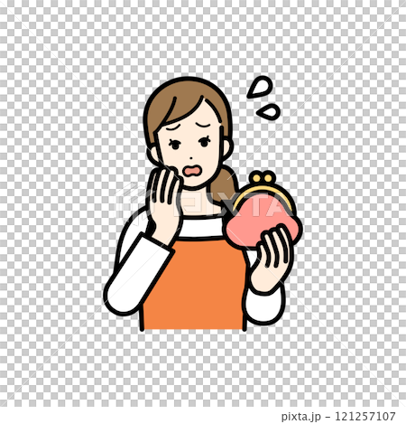 金欠で困っている主婦のイラスト 121257107