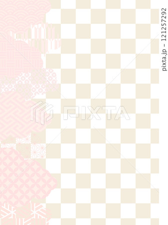 和柄のフレームベクターイラスト かわいい ピンク 金色 金箔 市松模様 A4 A3 A5 A判 121257292