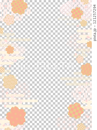 Japanese pattern and cherry blossom frame vector illustration Cute Pink Gold Gold leaf Cherry blossom petals A4 A3 A5 A size 121257294