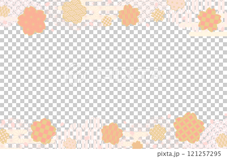 Japanese pattern and cherry blossom frame vector illustration Cute pink gold gold leaf cherry blossom petals yagasuri hemp leaf seigaiha 121257295