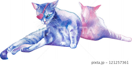 Two watercolor stray cats relaxing Two watercolor stray cats relaxing 121257361