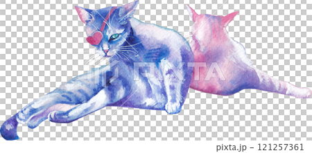 Two watercolor stray cats relaxing Two watercolor stray cats relaxing 121257361