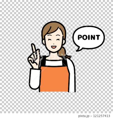 笑顔でポイントを伝える主婦のイラスト 121257413