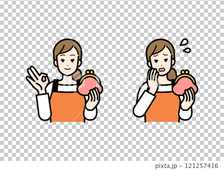 拿著錢包的家庭主婦的插圖集 拿著錢包的家庭主婦的插圖集 121257416