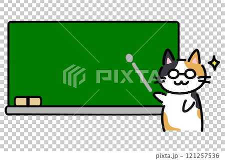 黒板の前にいる手描きの猫のイラスト 黒板の前にいる手描きの猫のイラスト 121257536