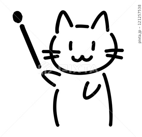 指示棒を持った手書きの猫のイラスト 121257538