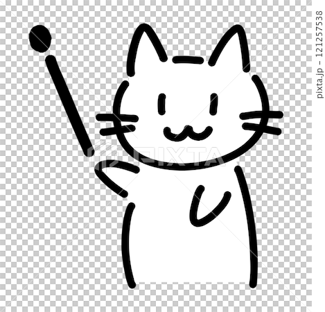 指示棒を持った手書きの猫のイラスト 121257538