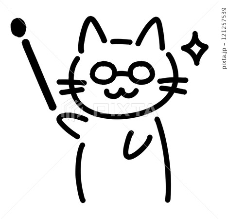指示棒を持った手書きの猫のイラスト 121257539