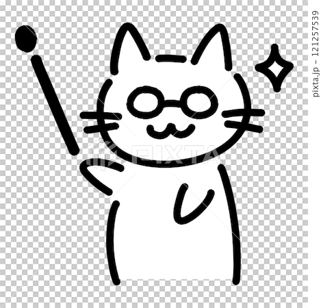 指示棒を持った手書きの猫のイラスト 121257539