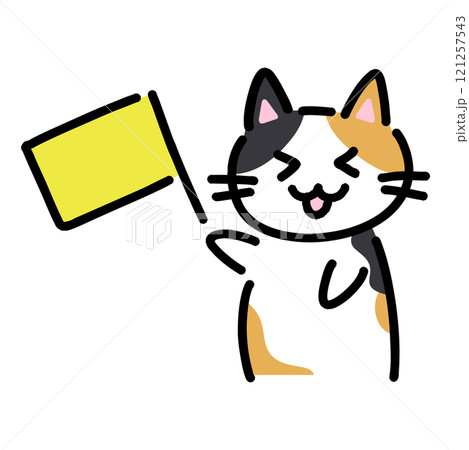 旗を持って応援している手書きの猫のイラスト 121257543